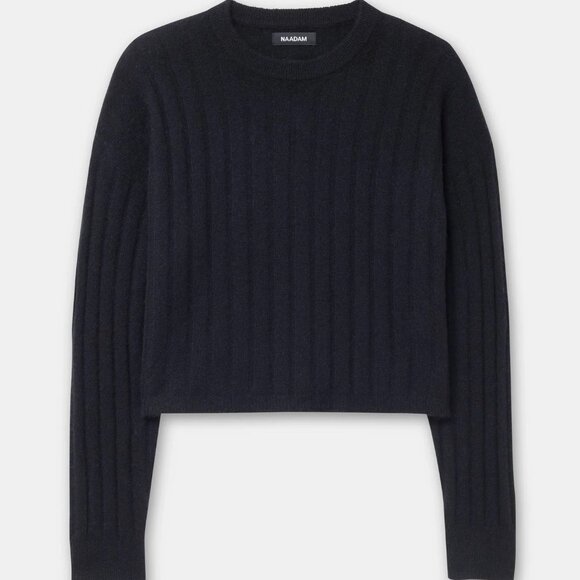 NADAAM lightweight cashmere Ribbed Cropped Sweater in Black - Picture 1 of 9